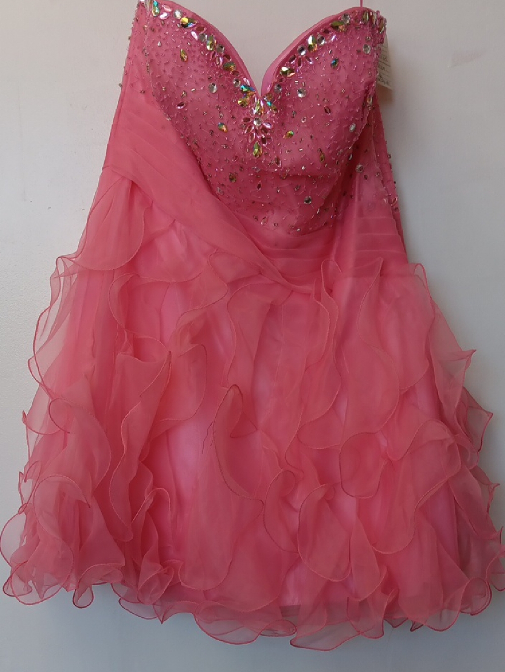 Vintage L.A. Merchandises Women's Pink Ruffled Party Dress with Beaded Bodice